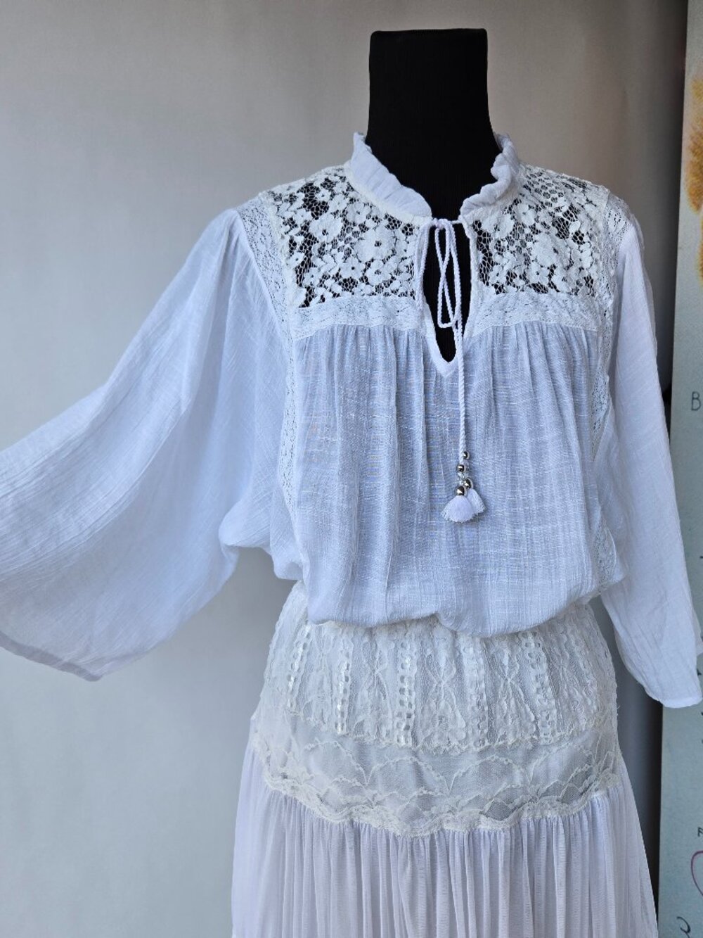 Hope and Harlow Romantic White Lace Blouse Victorian-Style Boho Coquette Cottage